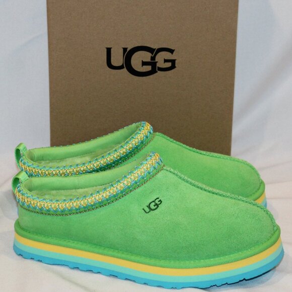 UGG YOUTH‎ 5 6 WOMEN'S 7 8 TAZZ SUEDE SHEARLING LINED SLIPPERS GREEN BLUE - Picture 1 of 9